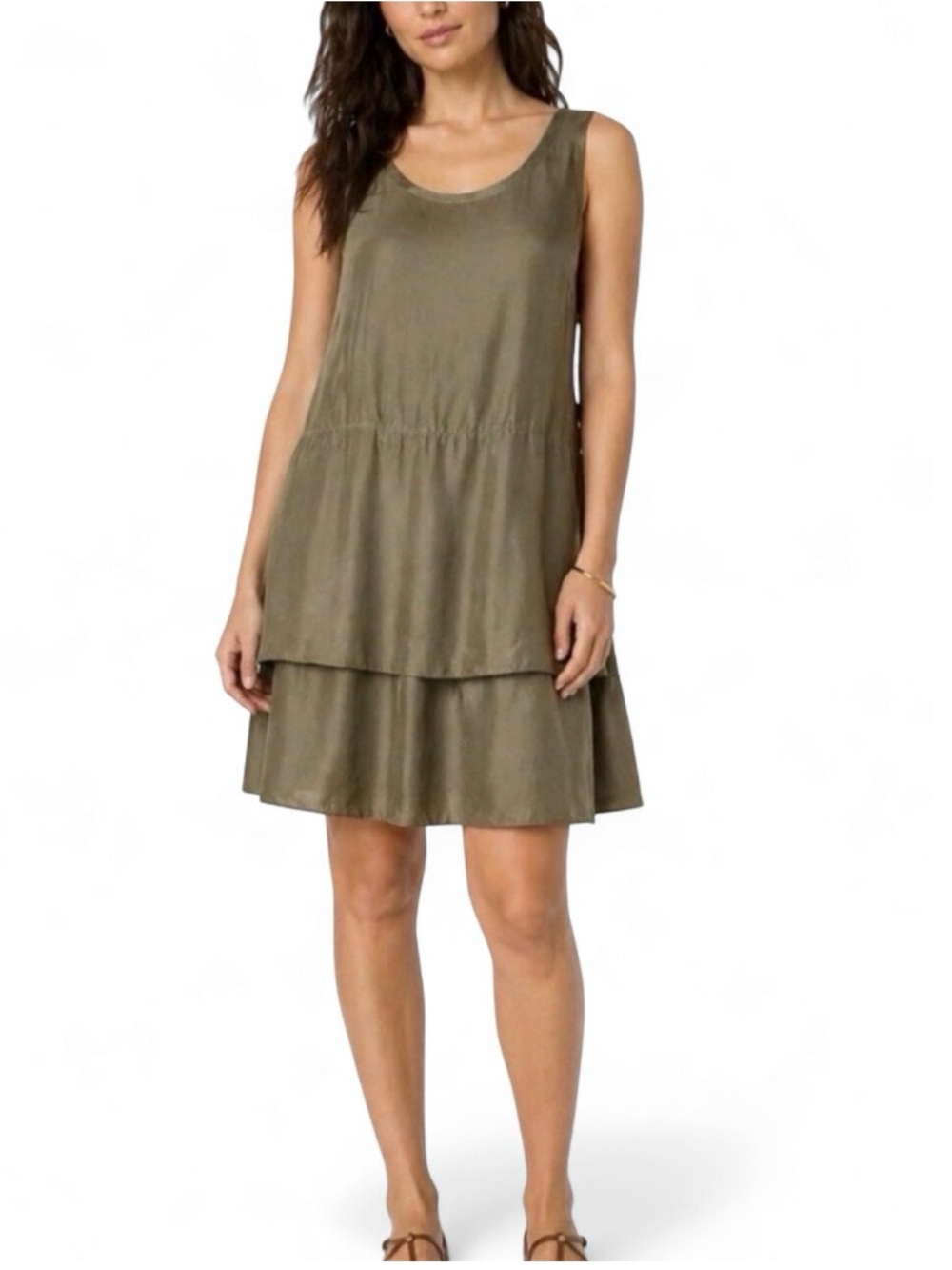 100% Silk Banana Republic Dress Olive Green Shift Dresses Quiet Luxury Summer, S